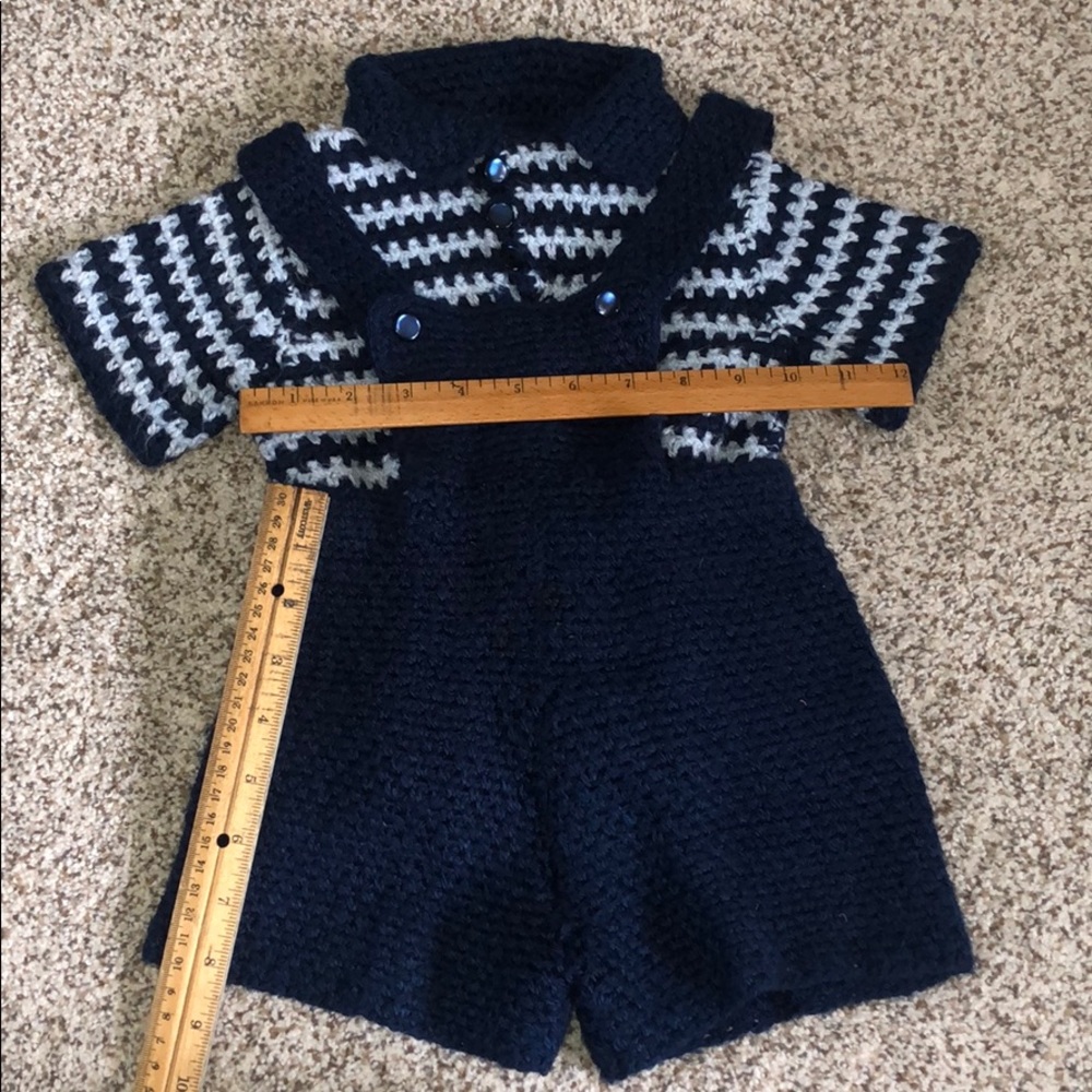 VINTAGE Handmade Navy Baby Boys Shirt and Overalls - Picture 2 of 3